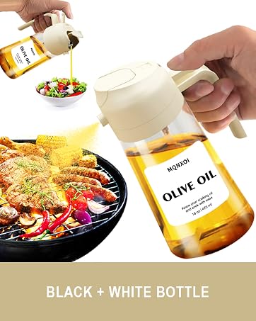 2 in 1 Glass Oil Sprayer & Dispenser, 470ml Glass Olive Oil Sprayer,Cooking Oil Sprayer