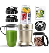 Ganiza Smoothie Blender Max 1300W, Personal Kitchen Blender & Grinder Combo | 23 oz, (2) 37 oz To...