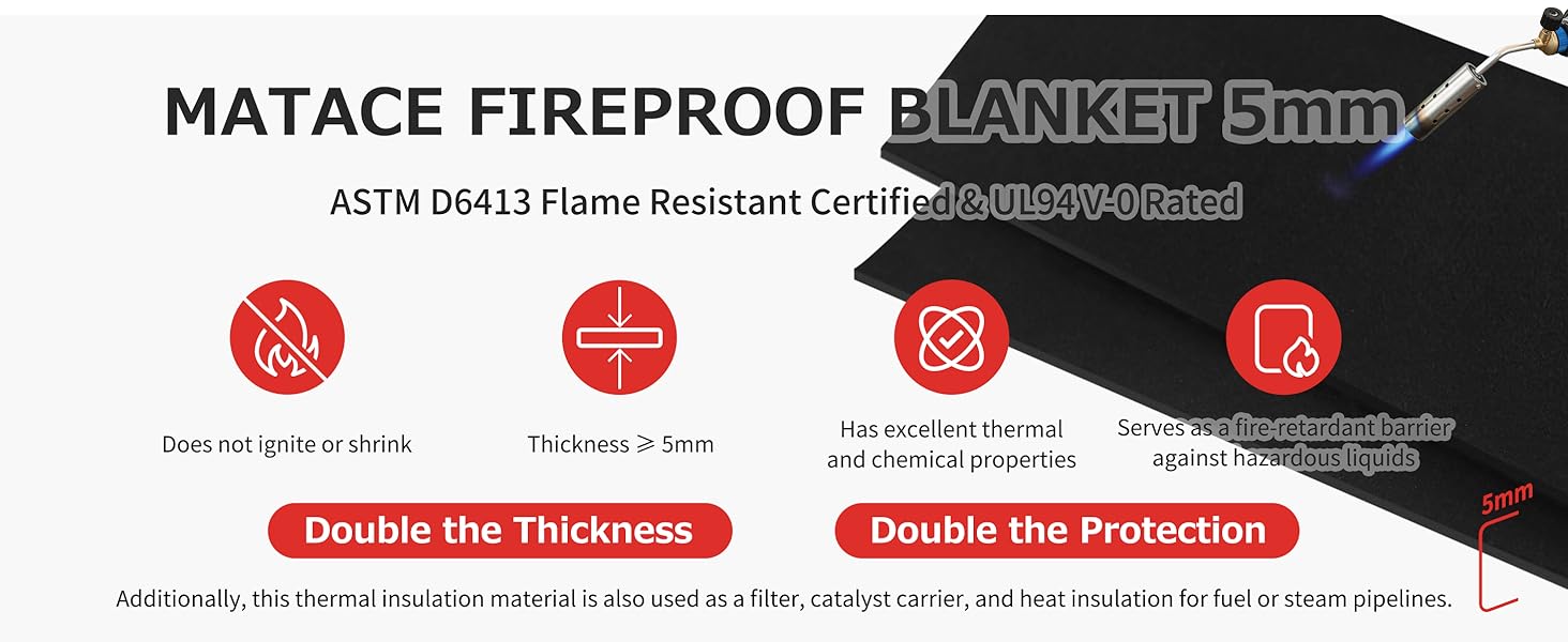 Matace 5mm Carbon Felt Fireproof Blanket Features