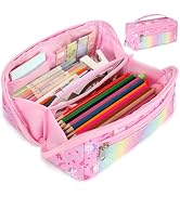BrainyBees Large Pencil Case for Girls, Aesthetic Pencil Pouch for School, Wide Opening Organizer...