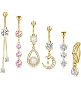 QWALIT Belly Button Rings 14G Surgical Steel Belly Rings CZ Opal Navel Piercing Jewelry for Women...