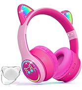 IFECCO Kids Bluetooth Headphones with Microphone,Cute Light Up Cat Ear Children Girls Wireless He...