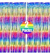 Rainbow Foil Fringe Curtain Backdrop Tinsel Photo Booth Props for Birthday Gay Pride Day Circus B...