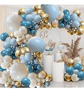 Dusty Blue Balloons Garland Kit, Fog Blue Royal Blue Pastel Blue Sand White Metallic Gold latex B...