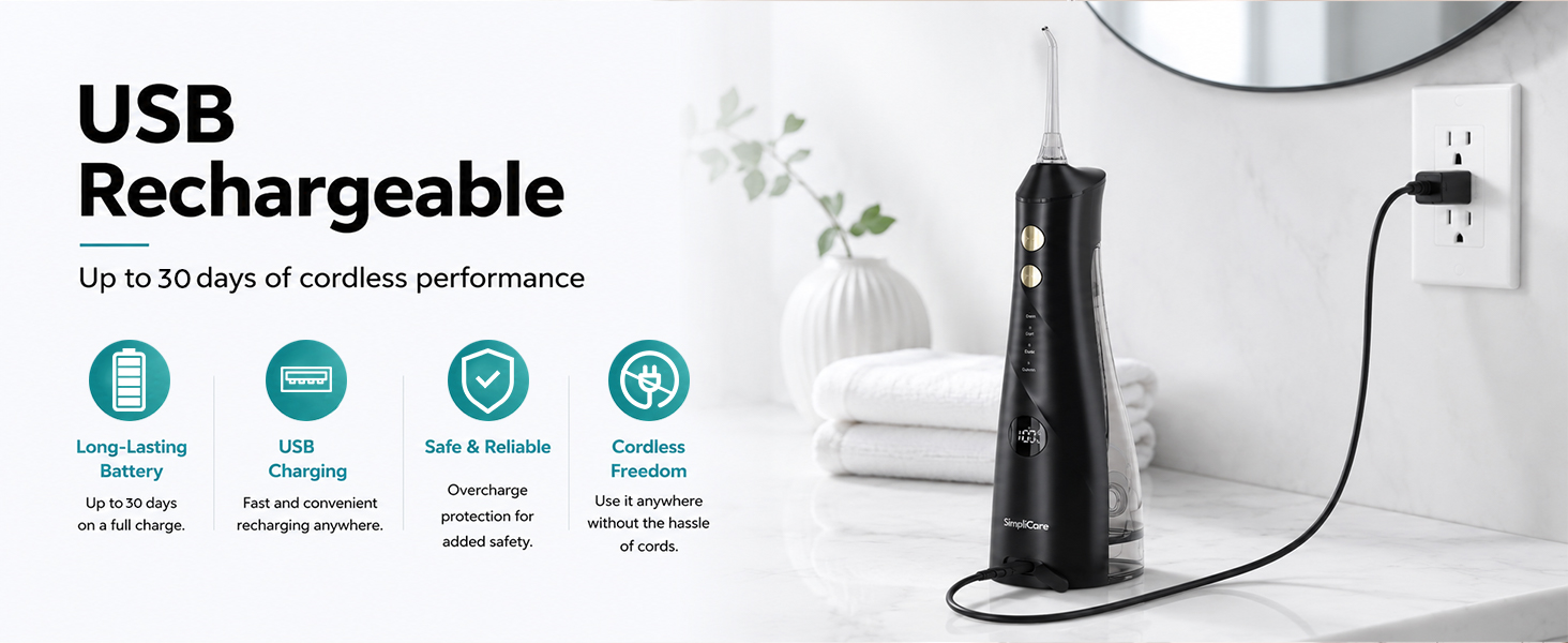 SimpliCare F5052 cordless water flosser for daily oral care and deep cleaning