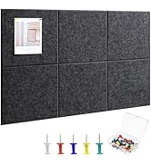 Large Cork Board 36" x 24", 6 Pack Felt Wall Tiles with Colored 30 Pcs Pushpins, Bulletin Board w...