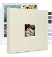 J.west 12x12 inch Large 3 Ring Scrapbook Photo Album,Linen Cover Journal Photo Book with 35 Plast...