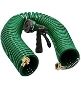 AUTOMAN Coil Garden Hose 50 ft, EVA Curly Water Hose with Brass Connectors, Recoil Garden Water H...