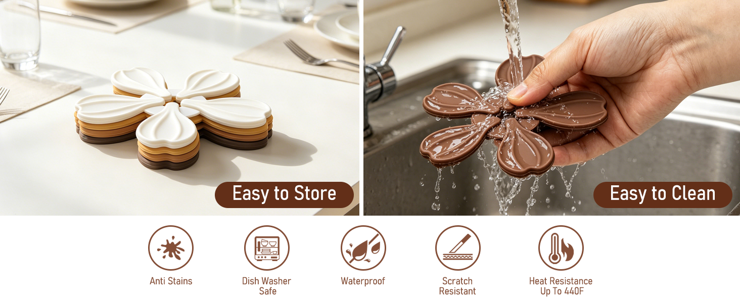 Vynusio Silicone Trivets Set 4 Pack Oil Resistant
