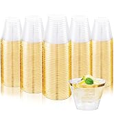 Ciaell 200PCS Gold Plastic Cups - 9Oz Heavy Duty Plastic Cups - Gold Rimmed Plastic Cups - Dispos...
