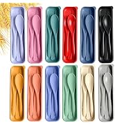 HMDZMR Travel Utensils with Case, 12 Sets Camping Utensil Sets, Wheat Straw Portable Knife Fork S...
