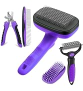 WOPQAEM Self Cleaning Slicker Brush & Dog Brush Grooming Rake & Bath Brush & Nail Clippers & Pet ...