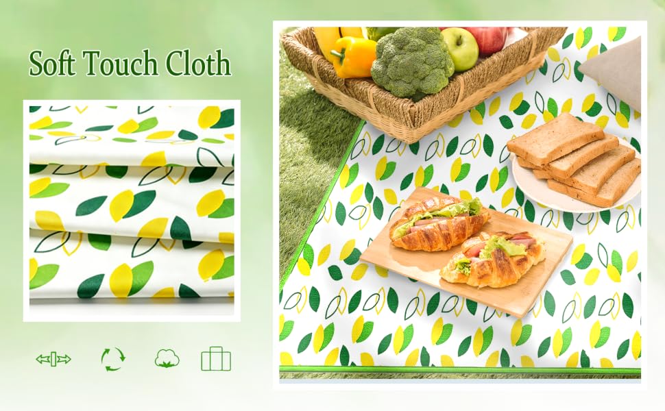 Soft washable picnic blanket with lemon print for outdoor meals