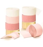 AOBKIAT Wedding Party Decorations, 8 Rolls Pink Gold Crepe Paper Streamers for Wedding, Bachelore...