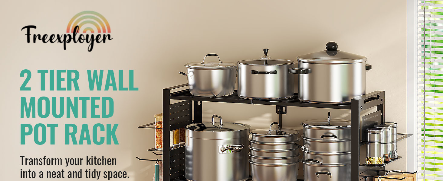 2 tier wall mounted pot rack