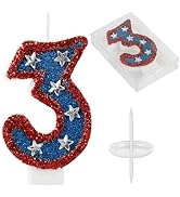 American Flag Birthday Candle Red Blue Sequin Number 3 Candle Perfect for Independence Day and Ca...
