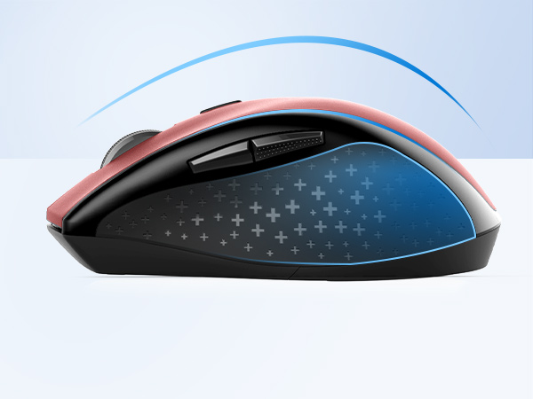 a mouse with a blue and red design.