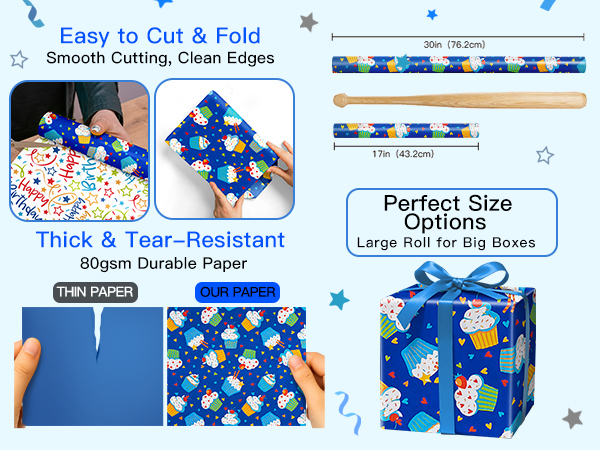 Boys Reversible Birthday Wrapping Paper
