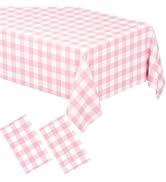 2 Pack Pink Gingham Tablecloth Rectangular Pink and White Checkered Tablecloths Disposable Plasti...