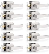 Probrico 10 Pack Satin Nickel Door Levers for Hall and Closet,Passage Function Contractor Pack,Sq...