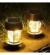Solar Lanterns Outdoor Hanging Lights,2 Pack Waterproof Landscape Lights Solar Table Lamps with R...