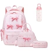 Similove Backpack for Girls, Corduroy 4PCS Bow Girls Backpack with 14oz Insulated Water Bottle, L...