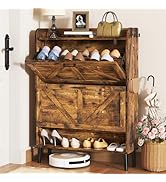 HOMEFORT Shoe Storage Cabinet for Entryway, Slim Shoe Organizer with Two Flip Drawers, Narrow Sho...