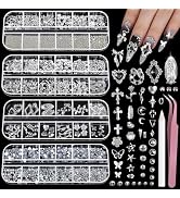 Teenitor Silver Nail Charms and Gems Kit, 4 Boxes Nail Gems Silver Rhinestones for Nails, 3D Y2K ...
