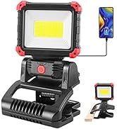 Tresda LED Rechargeable Work Light with Clamp, 2100LM Super Bright COB Magnetic Work Light with 3...