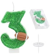 Football Candle Green Number 3 Candles 3st Birthday Candles for Cake and Cupcake Topper Party Dec...