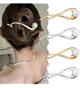 Ahoney 4 Pcs Hairpin Pearl Barrettes for Women French Hair Clips for Hair Moon Pearls Hair Pins f...