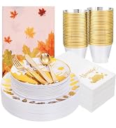 Festiva 176Pcs Thanksgiving Plastic Plates - Heavy Duty Thanksgiving Plates - Thanksgiving Dispos...