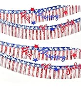 4th of July Decorations Shiny Tinsel Red White and Blue Decorations Patriotic Decor 70ft Foil Fri...