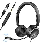 Link Dream USB Headset with Microphone Noise Cancelling for Laptop PC in-Line Mic Mute 3.5mm Comp...