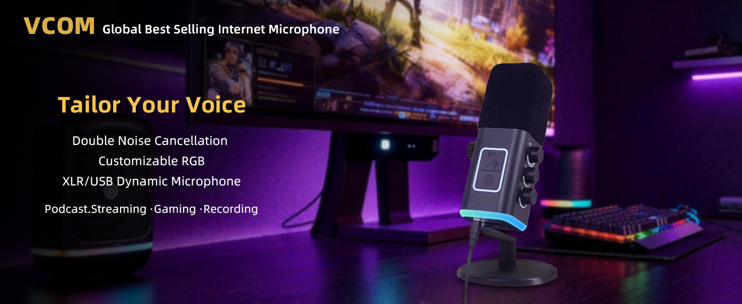 VCOM XLR/USB Gaming Microphone for PC