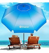 Duerer 8.5FT Beach Umbrella for Sand with Anchor, Heavy Duty Windproof, Height Adjustable Tilt, I...
