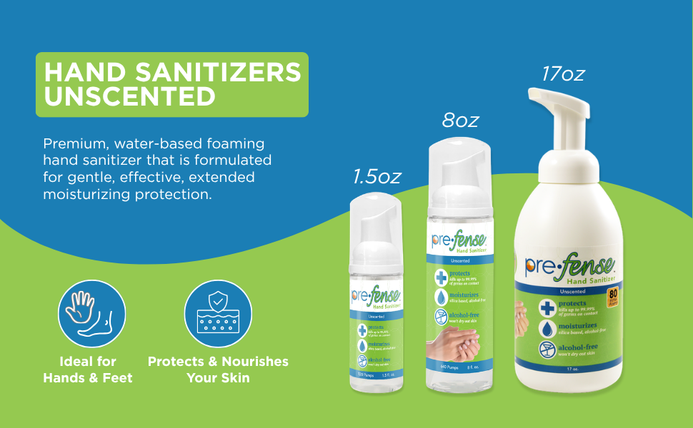Prefense, Hand Sanitizers Unscented, Ideal for Hands & Feet, Protects & Nourishes Your Skin