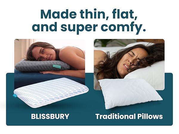 Pillow Side sleeper stomach belly thin profile memory foam cooling ergonomic hypoallergenic pain