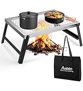 Anbte 16" x 12" Folding Campfire Grill, Heavy Duty Steel Mesh Grate Chrome Finish with Folding Le...
