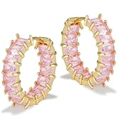 Lourny Crystal Hoop Earrings for Women, 18K Gold Plated Chunky CZ Hypoallergenic Trendy Lightweig...