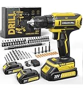Cordless Drill, 20V MAX Power Drill Set with Dual Power Pack & Charger, 3/8 Inch Keyless Chuck, V...