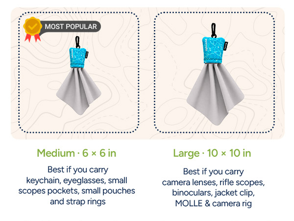 Classic Microfiber Lens Cleaner Clip-On Pouch, Washable for Binoculars, Scopes, Glasses, Screens