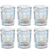 Joeyan Iridescent Drinking Glasses Vintage Glassware Sets Rainbow Embossed Romantic Water Glass T...