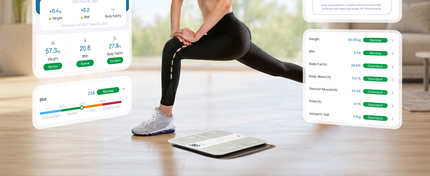 It shows more key body metrics including BMI, body fat & water, skeletal muscle, bone, etc