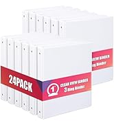 Comix Durable 1 Inch 3 Ring Binder with Clear Cover, 1" Round View Binder with 2 Interior Pockets...