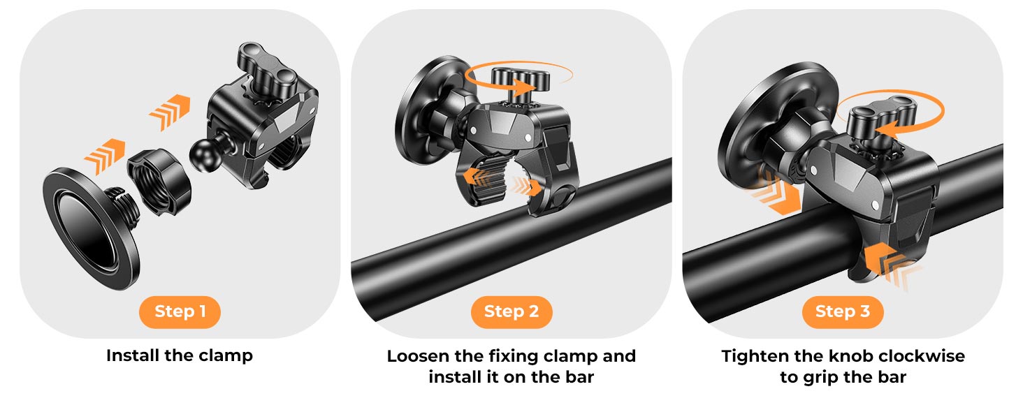 Simply hand-tighten the knob for a wobble-free fit on any bar-no tools required
