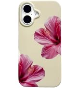 Reezaddin Aesthetic Hibiscus Flower Phone Case for iPhone 16 6.1in,Cute Retro Classic Tropical Fl...