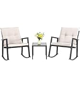 Shintenchi Patio Chairs 3 Piece Wicker Rocking Chair Outdoor Bistro Sets with Coffee Table and Cu...