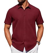 Alimens & Gentle Mens Short Sleeve Dress Shirt Wrinkle Free Solid Casual Button Down Shirts for S...