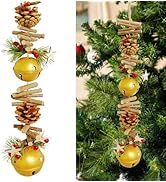 23.6 Inches Christmas Pinecone and Bell Hanging Garland Decoration, Rustic Wood Stick and Pine Le...